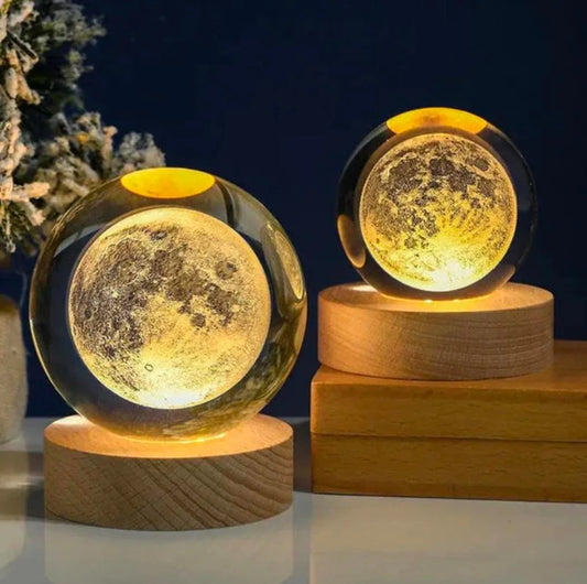 Galaxy Crystal Ball Lamp – 3D LED Night Light with Touch Control | Solar System, Saturn & Moon Designs