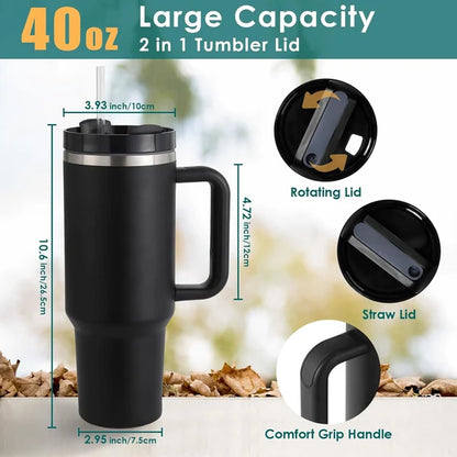 40oz Insulated Tumbler with Handle & Straw | Hot & Cold Travel Mug | Aesthetic Tumbler Pakistan