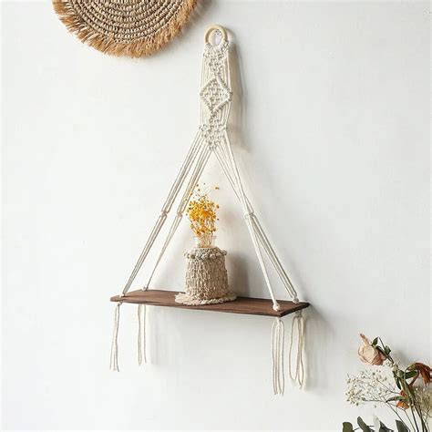 Macramé Wooden Wall Hanging Shelf – Handmade Boho Decor