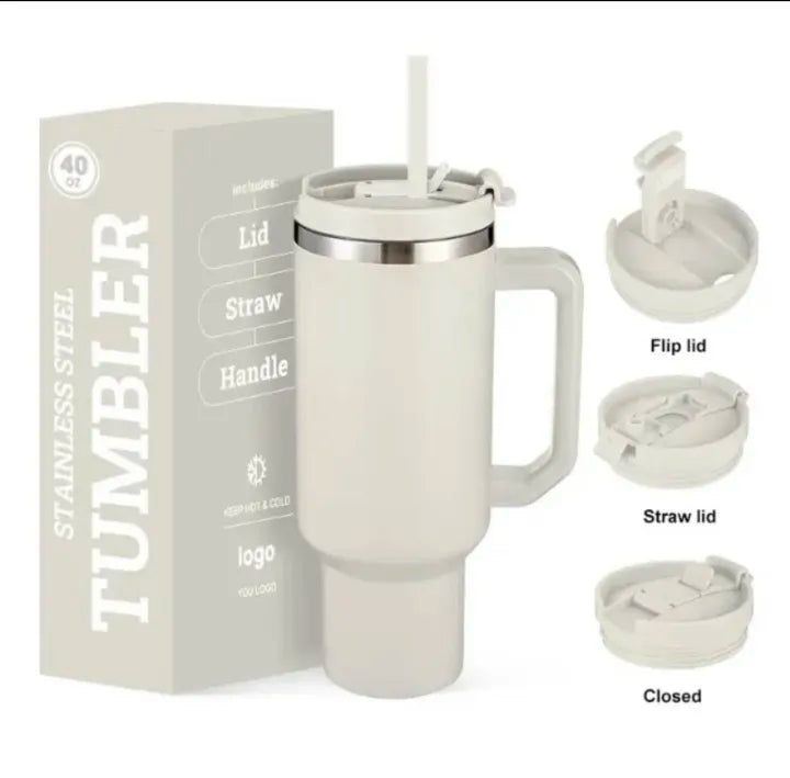 40oz Insulated Tumbler with Handle & Straw | Hot & Cold Travel Mug | Aesthetic Tumbler Pakistan