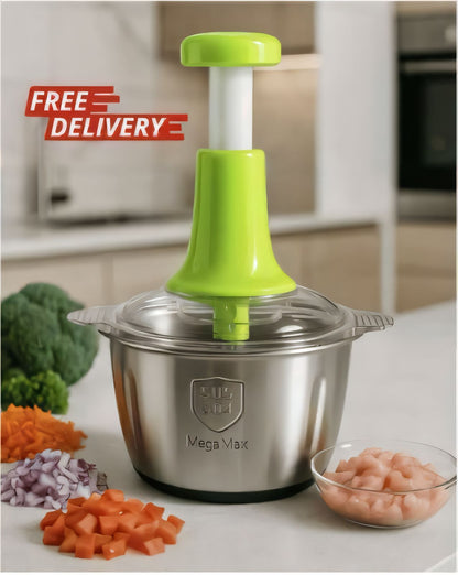 🥕 MegaMax Manual Food Chopper – Stainless Steel Bowl